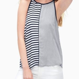 Splendid Mixed Stripe High-Neck Tank Top, Navy Size Small EUC